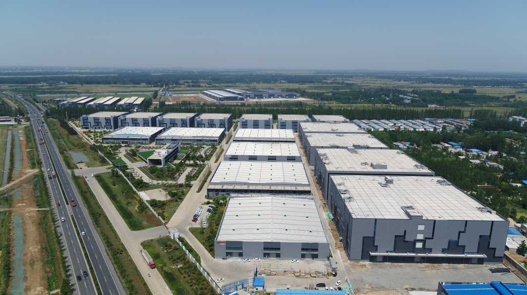 Aerial view of a semiconductor industrial park with modern buildings
