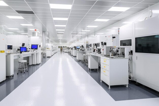 Metrology and inspection instruments lined up in a cleanroom
